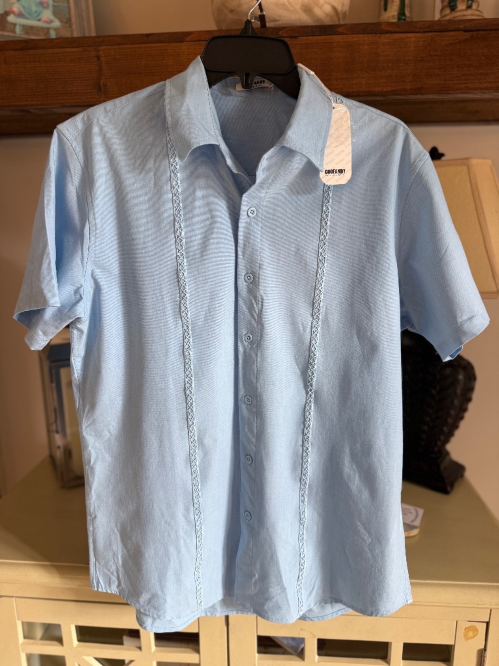 Cuban Guayabera Shirt - Coofandy - Medium - Light Blue